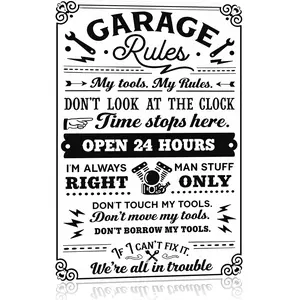 Vintage Metal Wall Art for Garage Workshop Man Cave Decor 8x12 Inch Funny Garage Rules My Tools My Rules Aluminum Sign Durable High-Quality Gift for Men Dad Husband