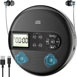CP27BR Portable CD Player  for  with FM Transmitter, USB, AUX, LCD Display, Anti-Skip, Stereo Speakers, Headphones & Rechargeable  - Black