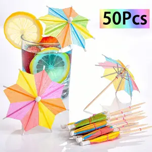 50Pcs/set coconut leaf drink umbrellas, coconut tree-shaped cocktail sticks, and elegant flamingo fruit-themed disposable tall drink decorations, ideal for drinks, fruit, cupcake decorations and beach parties