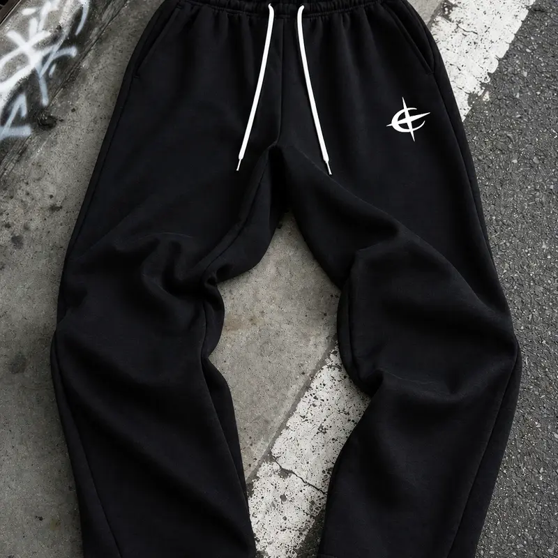 Men's Cotton Knit Leopard Print H-Type Activewear Jogger Pants - Male Clothing, Comfy Animal Print Bottoms, Double Waistband, Drawstring Elastic Waist, Star Graphic, Loose Straight Chic for Casual, Workout