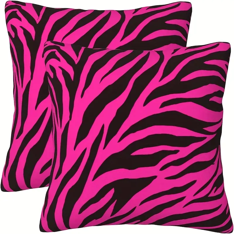 2pcs-Vibrant Hot Pink Zebra Print Throw Pillow Covers, Vibrant Zebra Pattern, Home Décor Products, Home Decor Accent, Cushion Cover Decoration for Couch Sofa, Room Decor and Bedroom Decor, Single Sided Printing, No Pillow Core, No Insert Included