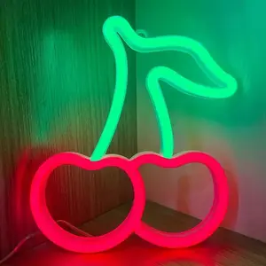 Cherries Neon Lights for Kids Gifts Cherry Neon Signs for Home Wall DecorCute Fruits LED Signs for Restaurants Bar Fruit Shop