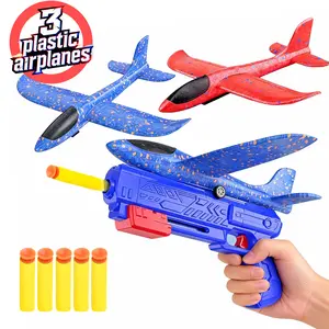 3 Pack Colorful Durable  Airplane model Launcher Toy for Kids 8.8-inch LED Foam F-15 Eagle Fighter Jet ＆ Glider Catapult Plane for Boys Plane with 3 Flight Modes Outdoor Fun Gift for Boys Girls Ages 4-12 Blue Launcher Includes 3 Airplanes 5 Foam  Glider
