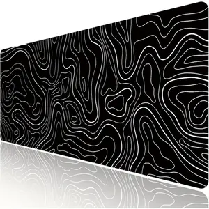 Large Gaming TOPO Keyboard  Pad Black and White Topographic  Pad with Anti-Slip Rubber Base, Extended XXL Long Gaming Mousepad Big  Pads for Desk,31.5 X 11.8 Inch