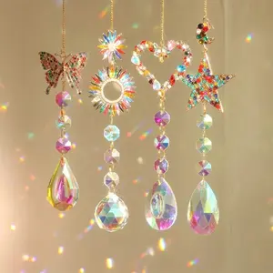 Handmade Crystal Sun Catchers Set, Butterfly Heart Star Tear Drop Prism Pendants, Home Decor Garden Car Rainbow Light Catcher