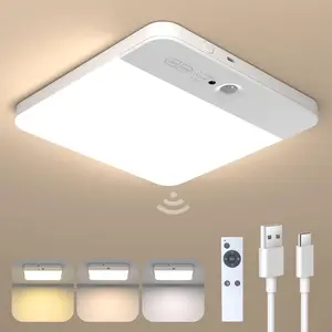Motion Sensor Ceiling Light Fixture, Cordless Closet Light Battery Operated, Rechargeable Magnetic Mount LED Shower Light for Bathroom,Stairs,Garage,Hallway,3 Color Temperatures,Remote Control