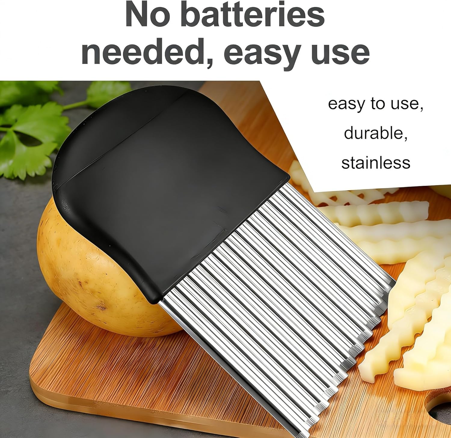Stainless Steel Crinkle Cutter Knife – Wavy French Fry Slicer for Vegetables, Fruits & Decorative Food Prep