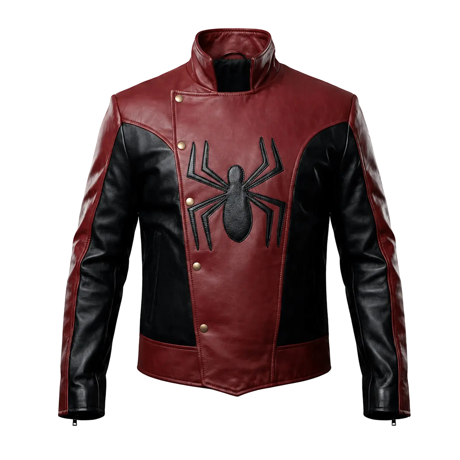 Men’s Red Black Spider Emblem Leather Jacket | Biker Style Moto Jacket