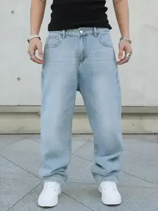 Men's Casual Loose Washed Denim Jeans, Versatile Minimalist Design Jeans, Fashionable All Seasons Wear, Comfortable and Stylish