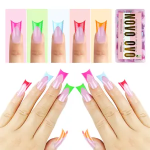 NOVO OVO French Tip Duck Feet Nail Tips 5 Mix Color Full Cover for Press on Acrylic with Moon Curve, Need Top Coat and Builder Gel, Thick Medim Soft Gel Fake False Nail Extension X 15 Sizes 150 Pcs【NO GLUE ,TOP COATAND LAMP INCLUDED】