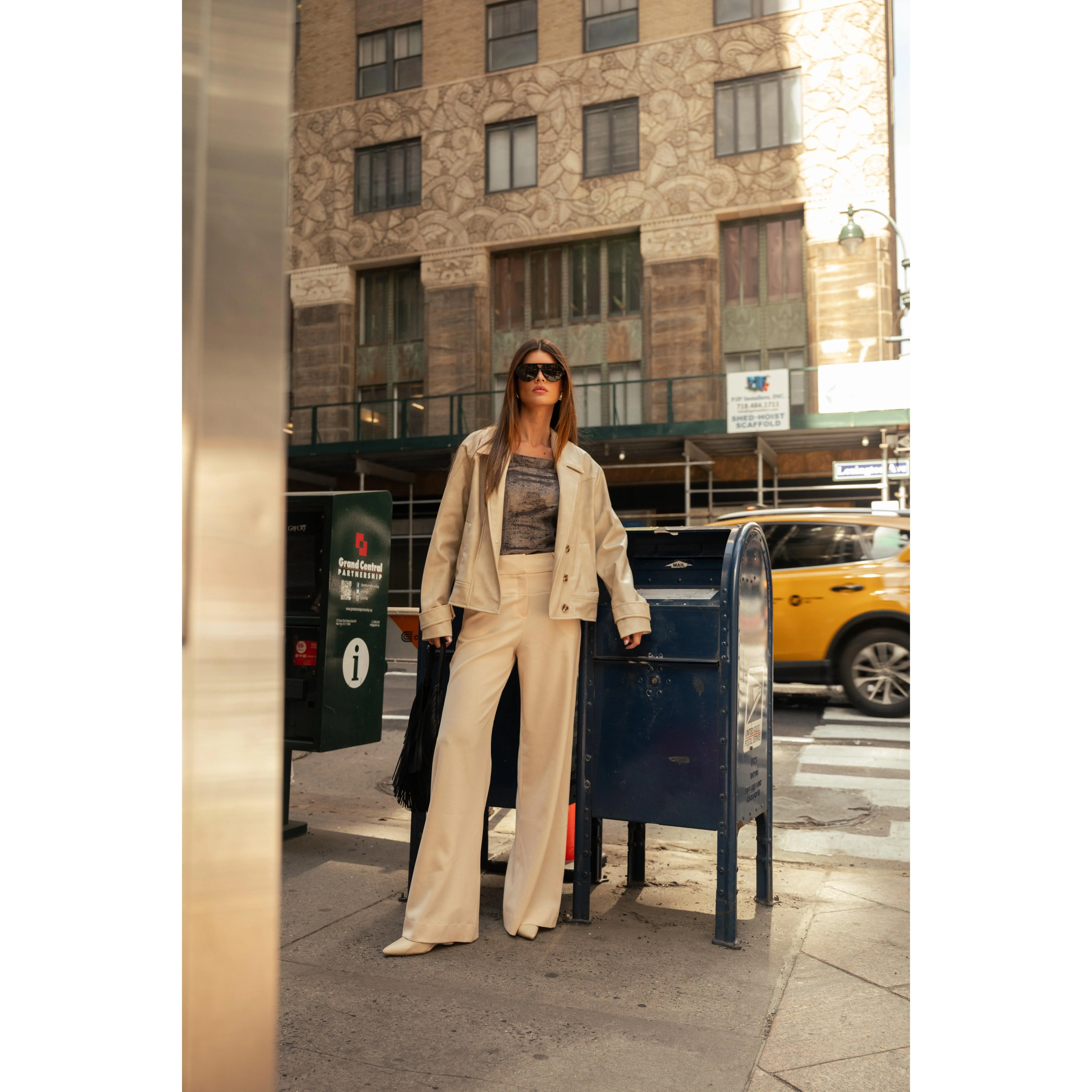 Beige Vegan Leather Jacket with Unique Detailin