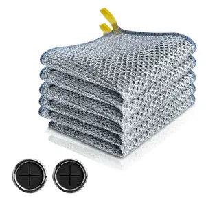 Estropajo de acero para platos juego de trapos de microfibra para lavar platos estropajos de metal combo de 5 paños de doble cara que no rayan y 2 soportes ideal para El hogar=%2= kitchen=%2=-=%2= accessory=%2=-=%2= kitchen=%2=-=%2= accessory=%2=
