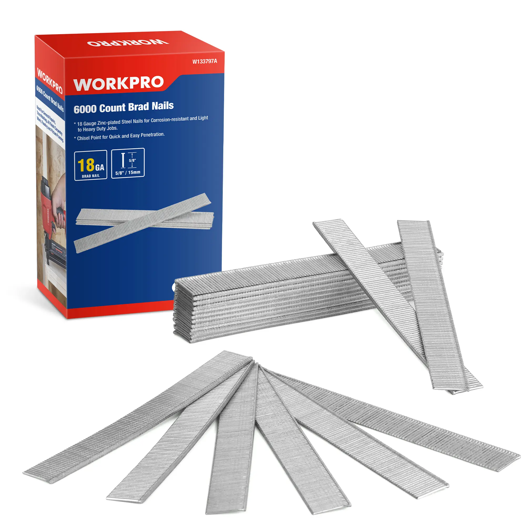 #backtoschool WORKPRO 18 Gauge Brad Nails, 6000 Count Finishing Nails, Universal Brad Nail Gun Nails for Pneumatic & Electric Brad Nailers