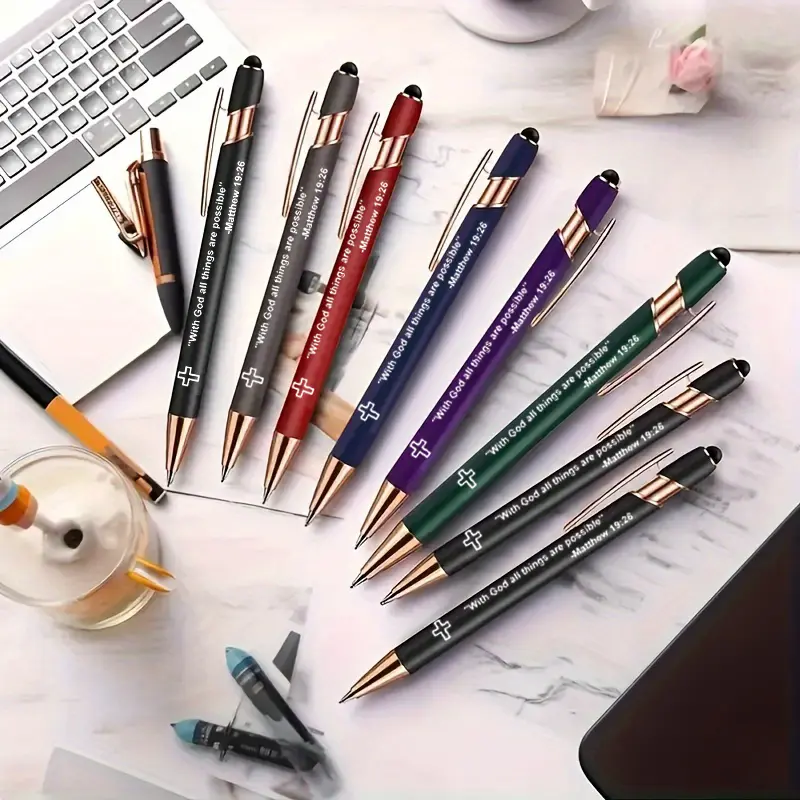 [Back-to-School Essential] 10-Pack Inspirational Retractable Metal Ballpoint Pens, Touchscreen Compatible, Suitable for Writing Scripture, Verses, and Cross Badges, Smooth Writing, An Ideal Faith Gift for Adults. A Perfect Christmas and New Year's Gift!