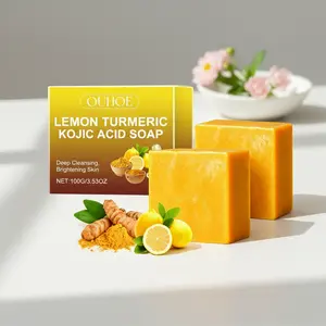 100g Lemon Turmeric Kojic Acid Cleansing Bar (Facial Wash & Bath Soap) with Shea Butter & Foam, Deep Pore Clean, Gentle Exfoliation, Brightening, Glow-Boosting, Hydrating, Skin Repair, Smooth Texture, Ideal Daily Use for All Skin Types