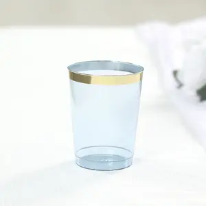 25-Pack Plastic Tumbler Cups 10oz Dusty Blue with Gold Rim - Disposable Crystal Drinking Glasses for Parties