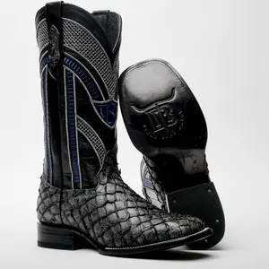 Grey Mini Pirarucu Leather Boots - Square Toe