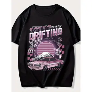 Retro Street Racing Drift Graphic Tee Unisex Short Sleeve Crewneck T Shirt Soft Cotton Casual Streetwear For Car Lovers