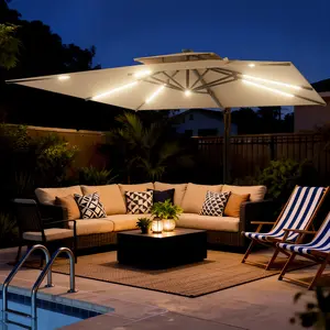 【Summervibes】 10ft Square Outdoor Patio Umbrella with Solar LED Lights, UPF 50+ UV Protection, 360 °     Swivel Crank Adjust, Ventilated Canopy, Rust-Proof Aluminum Umbrella