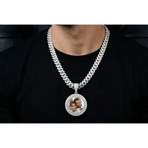 5.00 Carat Moissanite Custom Picture Pendant Iced 14K Gold Plating FREE PHOTO FIXING