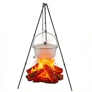 Cooking Camping Tripod, 43.3 Inch Adjustable Campfire Tripod with Adjustable Hanging Chain, Outdoor Camping Supplies, Ideal for Camping, Bonfires, Outdoor BBQ ()