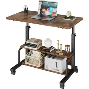 Rolling Standing Desk with Lockable Wheels, 31.5" Height Adjustable Mobile Computer Desk, 2-Tier Portable Laptop Table for Home Office, Bedroom, Small Spaces