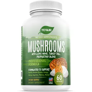 YEVANI 10 Mushroom Complex with Lion's Mane, Cordyceps, Reishi & Turkey Tail - Brain Focus, Memory & Immune Support Supplement - 60 Vegan Capsules