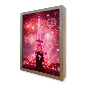 LED Painting Night Light with A Couple Hugs in Front of The Eiffel Tower Valentine's Day Gift Glowing Photo Frame 3 Color Dimmable Modes Unique USB Night Light for Her Him Girlfriend Boyfriend Couples Love Themed