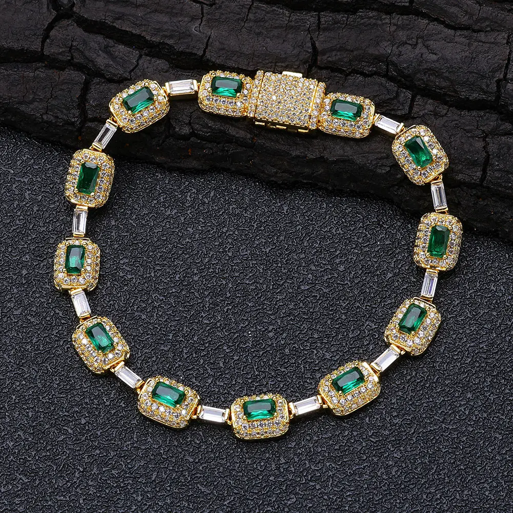 ICEOMG 6mm Emerald Cut Tennis Bracelet for Women Iced Green Cubic Zirconia 14K White Gold Plated Luxury Jewelry Valentine's Day Gift for Girlfriend Wife Romantic Anniversary Birthday Present Trendy Bling Bracelet for Her Elegant Statement