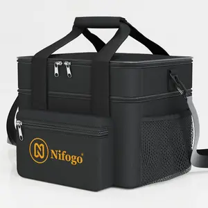 Nifogo Insulated Leakproof Cooler Lunch Bag for Women Men Adults Reusable Tote with Adjustable Shoulder Strap Black Office Beach Hiking Picnic