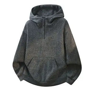 Men's College Style High Street Trendy Loose Fit Sweatshirt, Diagonal Stripe Half Zip Long Sleeve Versatile Hoodie Unisex, Suitable for Autumn and Winter, Everyday Casual Wear