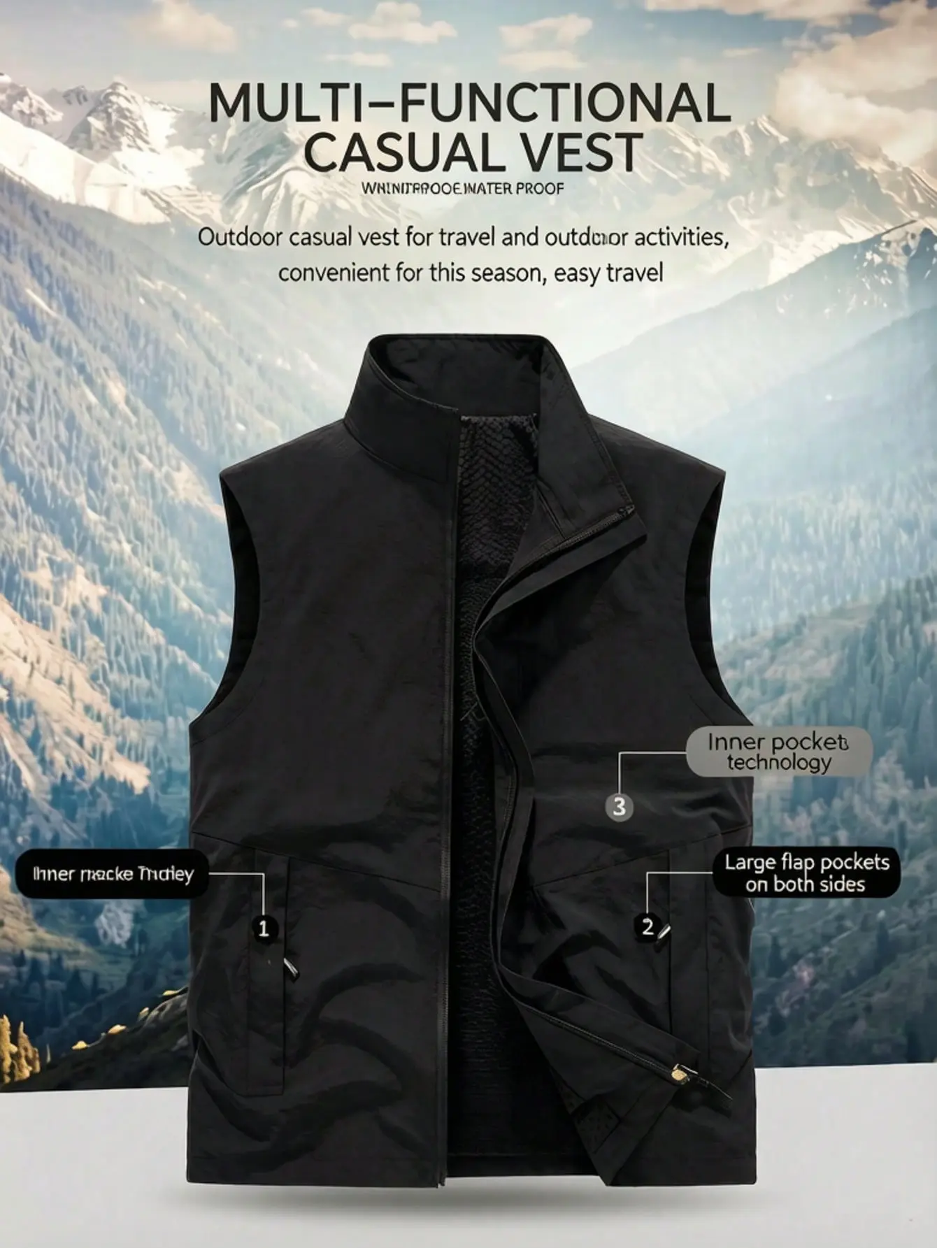 Men’s lightweight stand-collar vest, spring breathable mesh sleeveless jacket, outdoor casual workwear vest