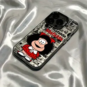 Cute Cartoon Bow Mafaldas Phone Case Compatible with iPhone 16 15 14 13 12 11 Pro Max X XR XS MAX 8 10 Plus Shockproof Matte Back Cover