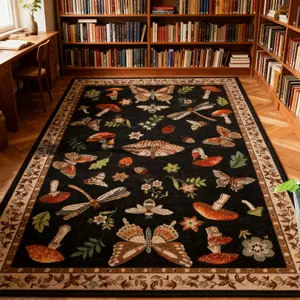 1 pcs. Living room rug, carpet，bohemian style rug, Boho Floral Rug, floral and insect pattern, hand washable only, soft and comfortable plush mat. Suitable for living room, bedroom, dressing room, vanity, and leisure area.