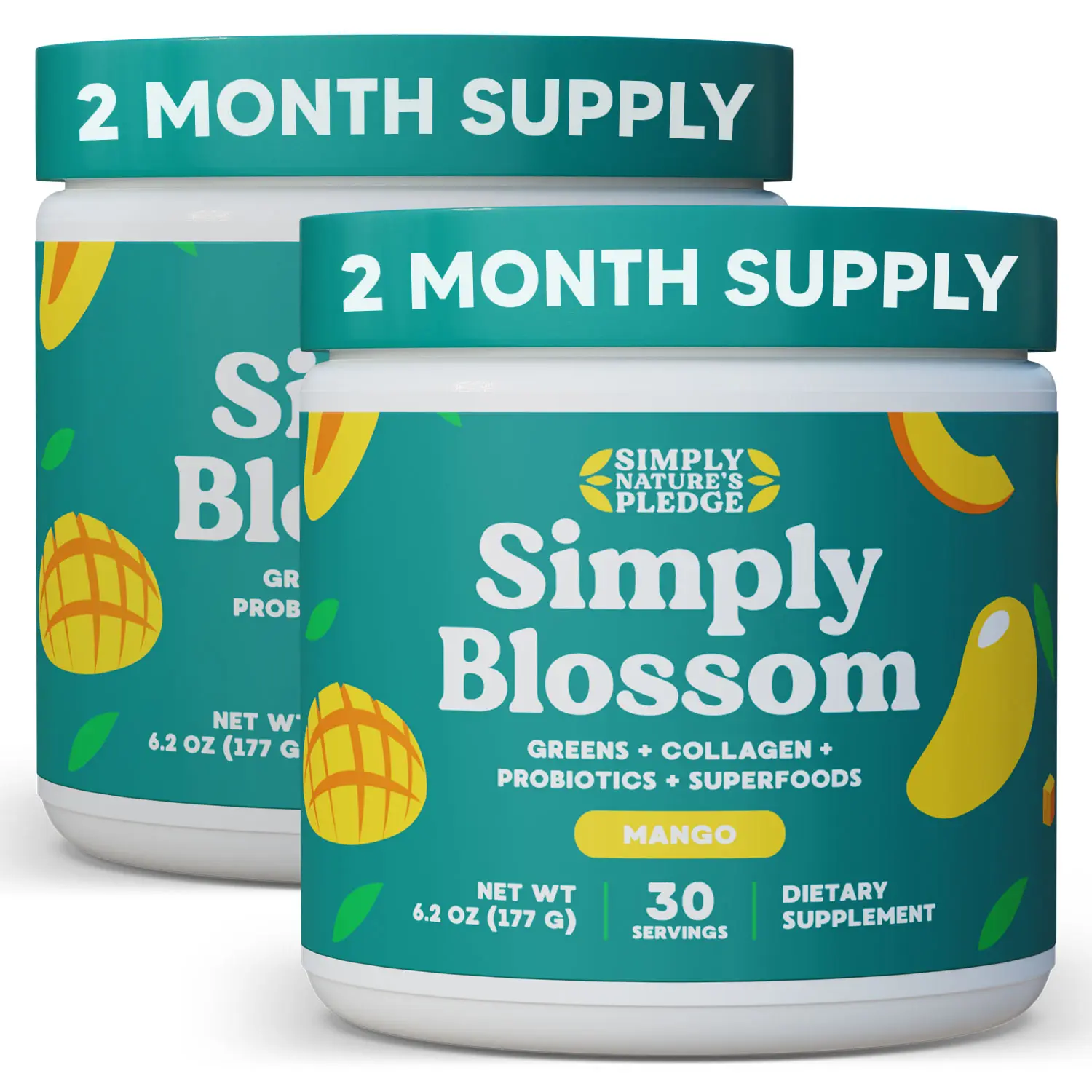 Simply Blossom Daily Greens & Superfood Powder with Collagen & Probiotics for Women's Digestive Health & Bloating Relief Mango Flavor 2 Month Supply 6.2 oz - Healthcare