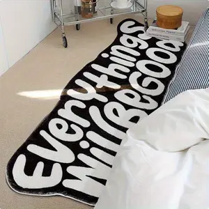 Modern Minimalist Irregular Shape Carpet, Background Letter Print, Soft Washable Rug for Living Room Bedroom, Home Decor Rug