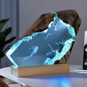 Ocean Whale Shipwreck Resin Lamp, Artistic Fluorescent Decorative Night Light, USB Powered, Adjustable Lighting, Energy Efficient, Ideal Gift