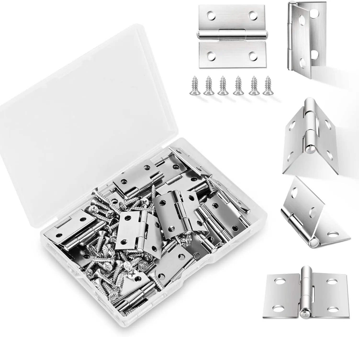 14 Sets Small Hinges with Screws, Stainless Steel Jewelry Box Hardware Hinges Silver, 1 Inch Mini Hinges for Wooden Box, Miniature Folding Butt Hinges, Small Hinge Metal Rocoto