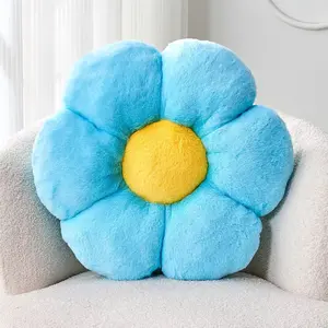 Blue Flower Pillow 17.7" Flower Shaped Plush Decorative Throw Pillow for Bed