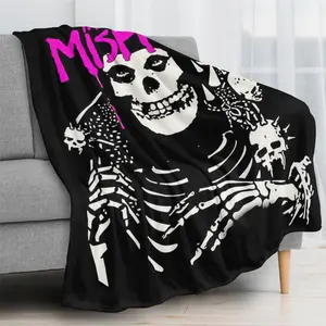 The Misfits Punk Rock Skeleton Flannel Blanket Vintage Band Poster Throw with Iconic Skull & Spiked Jacket Design – Ultra-Soft, Cozy, and Perfect for Punk Fans, Bedroom Decor, and Gifting, Ideal for Year-Round Snuggling.