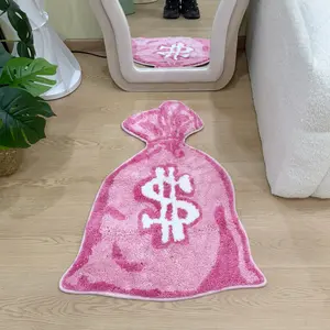 Pink Money Bag Shaped Acrylic Floor Rug (60×80cm) – Ideal for Bedroom/Entryway/Living Room, Soft Skin-Friendly Non-Slip Mat with Playful Wealth-Themed Decor, Absorbent & Eco-Friendly Home Accent Accessory