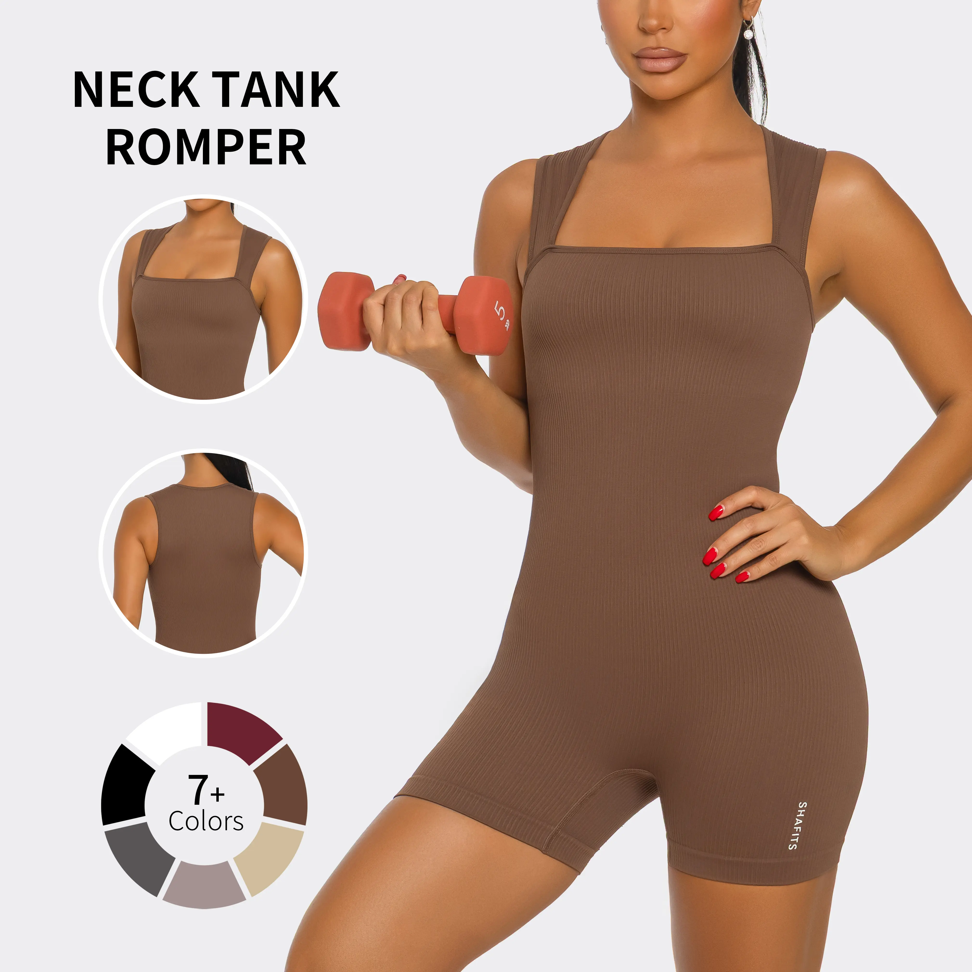 SHAFITS Women's Square Neck Sleeveless Ribbed Seamless Jumpsuit - High-Elasticity Abdominal-Shaping Sportswear for Gym & Daily Wear