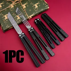 Black Series Balisong Finger Spinner Toy, Aluminum Handle, Cool Stress Relief Toy for Adults, Durable Handheld Gyroscope, Fidget Gadget