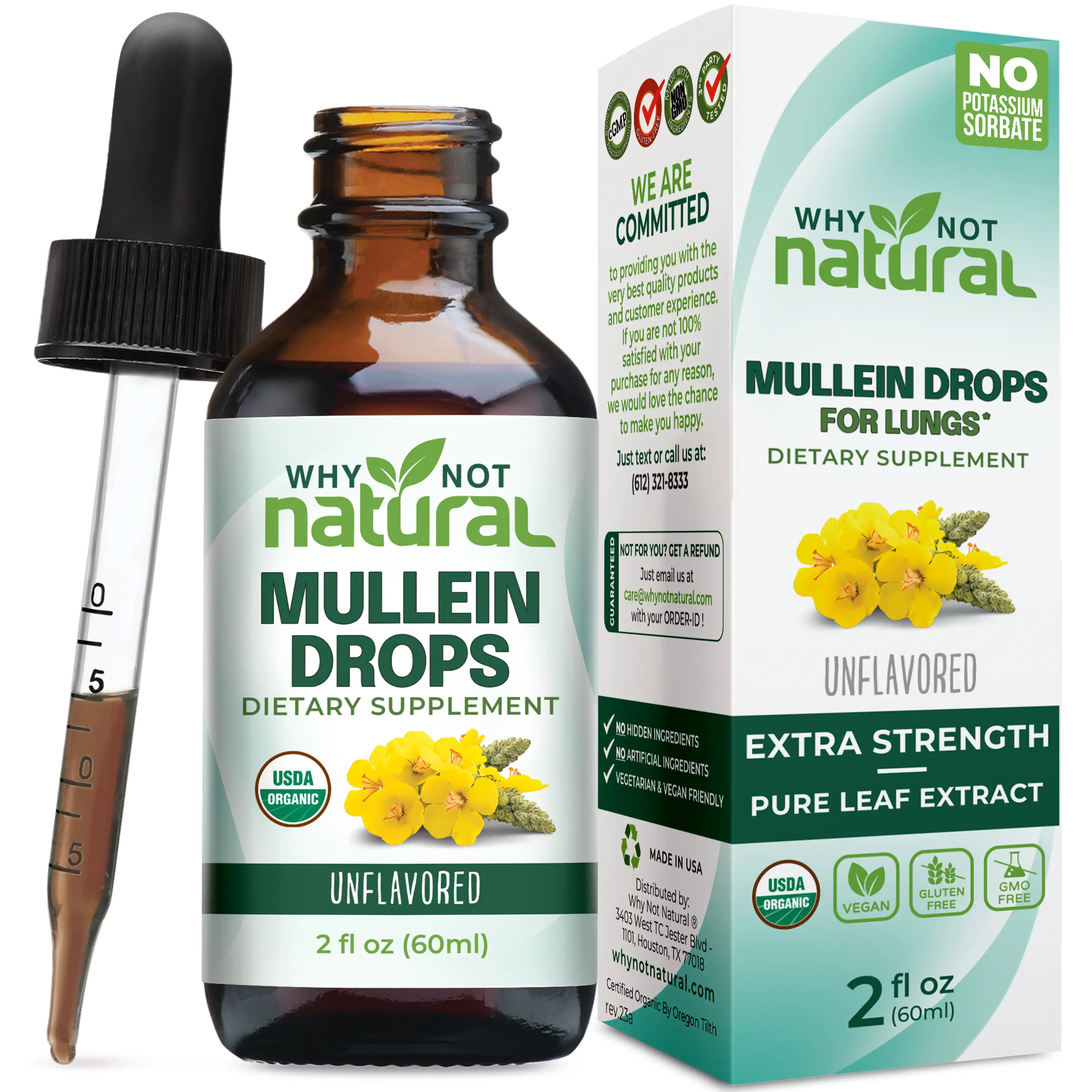 Why Not Natural Organic Mullein Drops for Lungs, USDA Organic, Vegan & GMO-Free, 2 fl oz, Unflavored