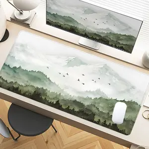 Desk Pad Mountain Forest Snowy Mousepad XXL Mouse Pad For Laptop Desk Mouse Pad Extra Large With Non-Slip Rubber Base Stitched Edges Surface For PC Gamers Office Workers & Home Use Perfect Gift For Nature Lovers