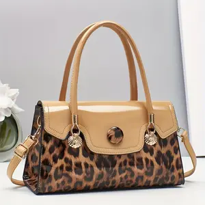 New women's shoulder bag, leopard print style, double Handle, magnetic seal, hardware decoration Multiple colors to choose from,