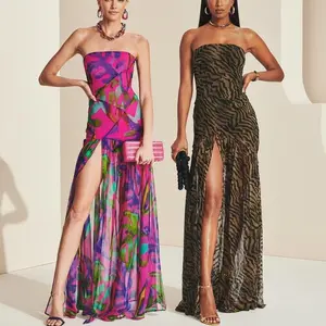 Women’s sleeveless, backless high-waisted dress with mesh panels and a tropical leopard print, suitable for parties and club nights. GARMENTARY