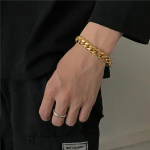 Super texture smooth and shiny Cuban hip-hop men's hiphop gold bracelet hipster hip-hop 18K gold bracelet new