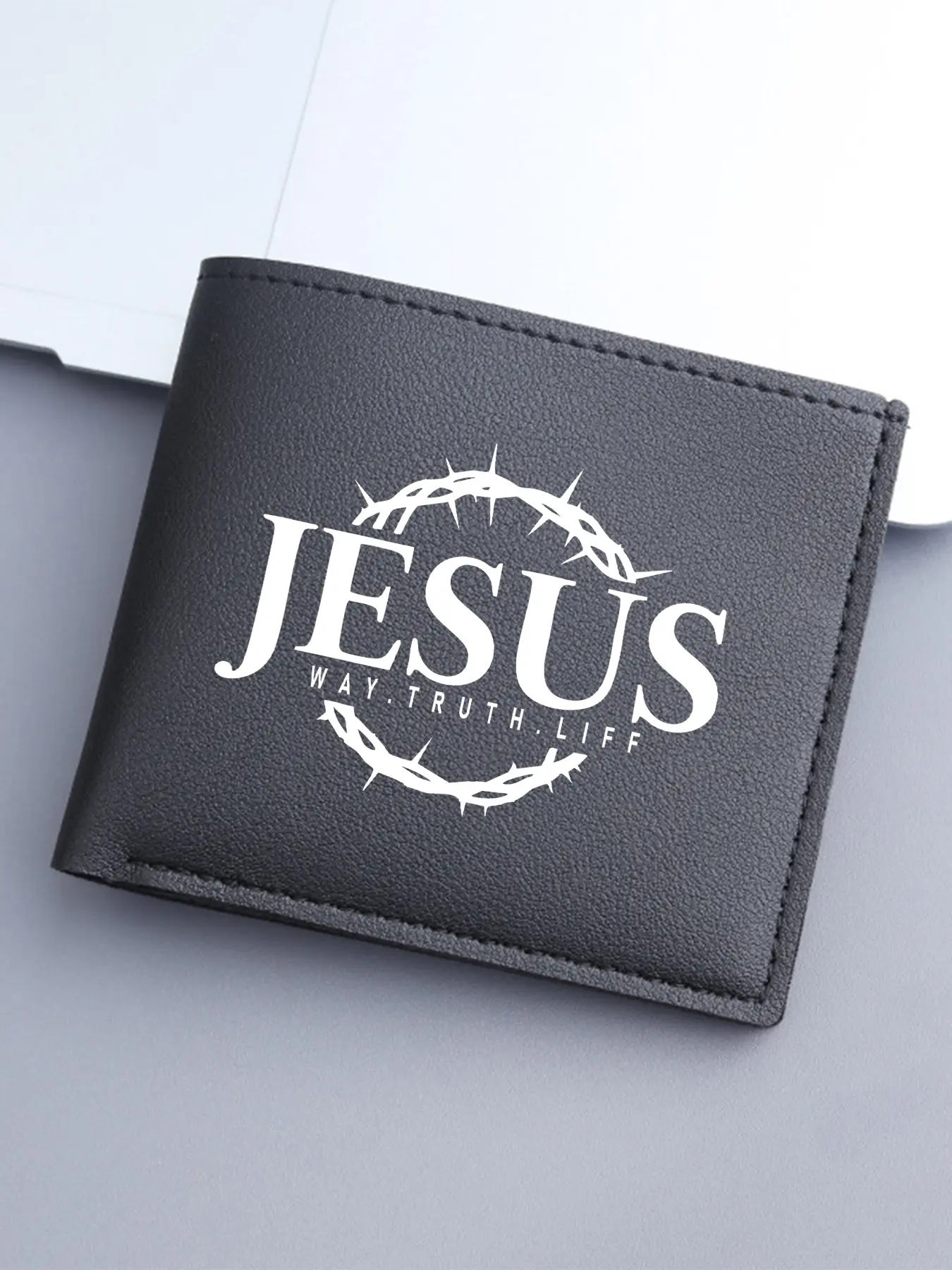 JESUS Print Men's PU Short Bi-fold Wallet, Casual Versatile Credit Card Holder, Fashionable Practical Accessory, Great Gift