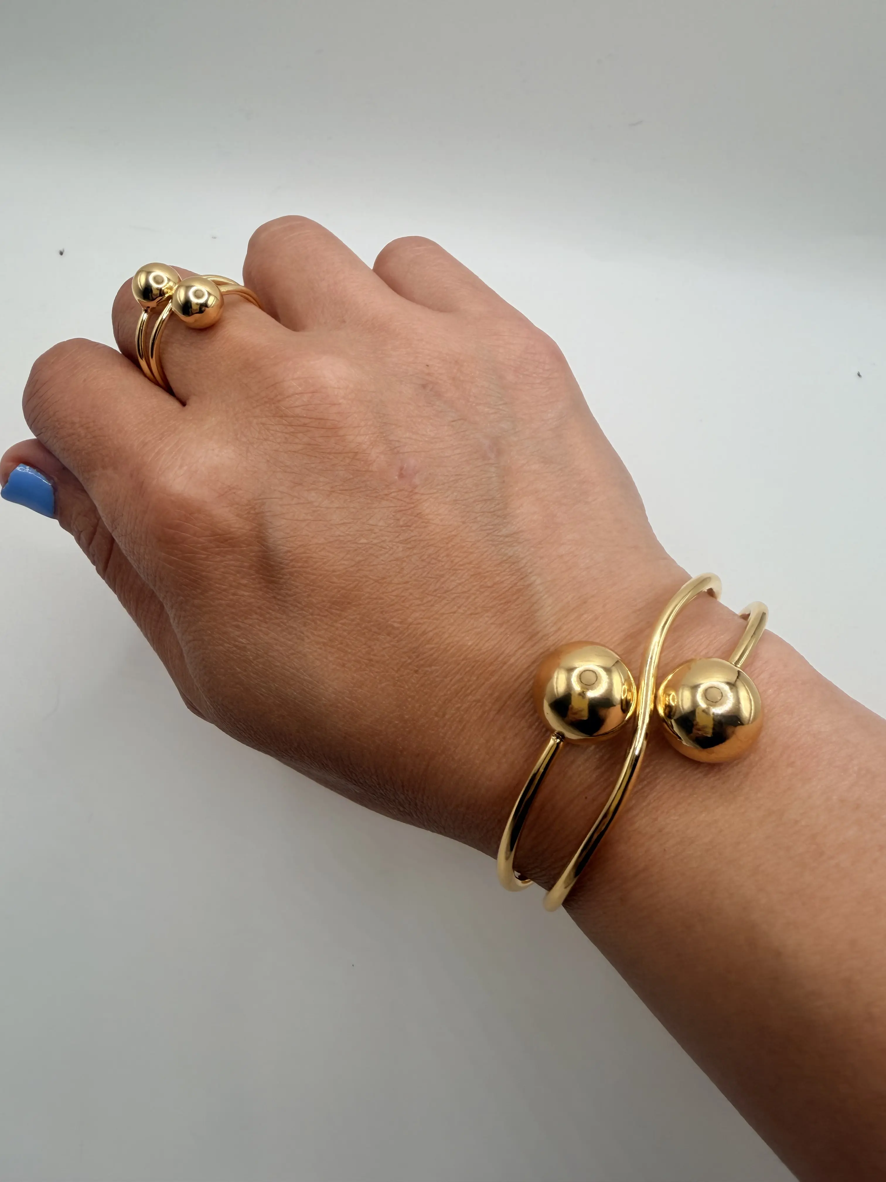 PomPom Bangle and Ring Set - 14k Gold Plated